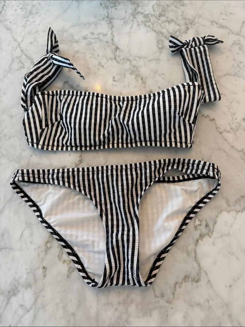 J Crew Black and White Striped Two-Piece Bikini Set